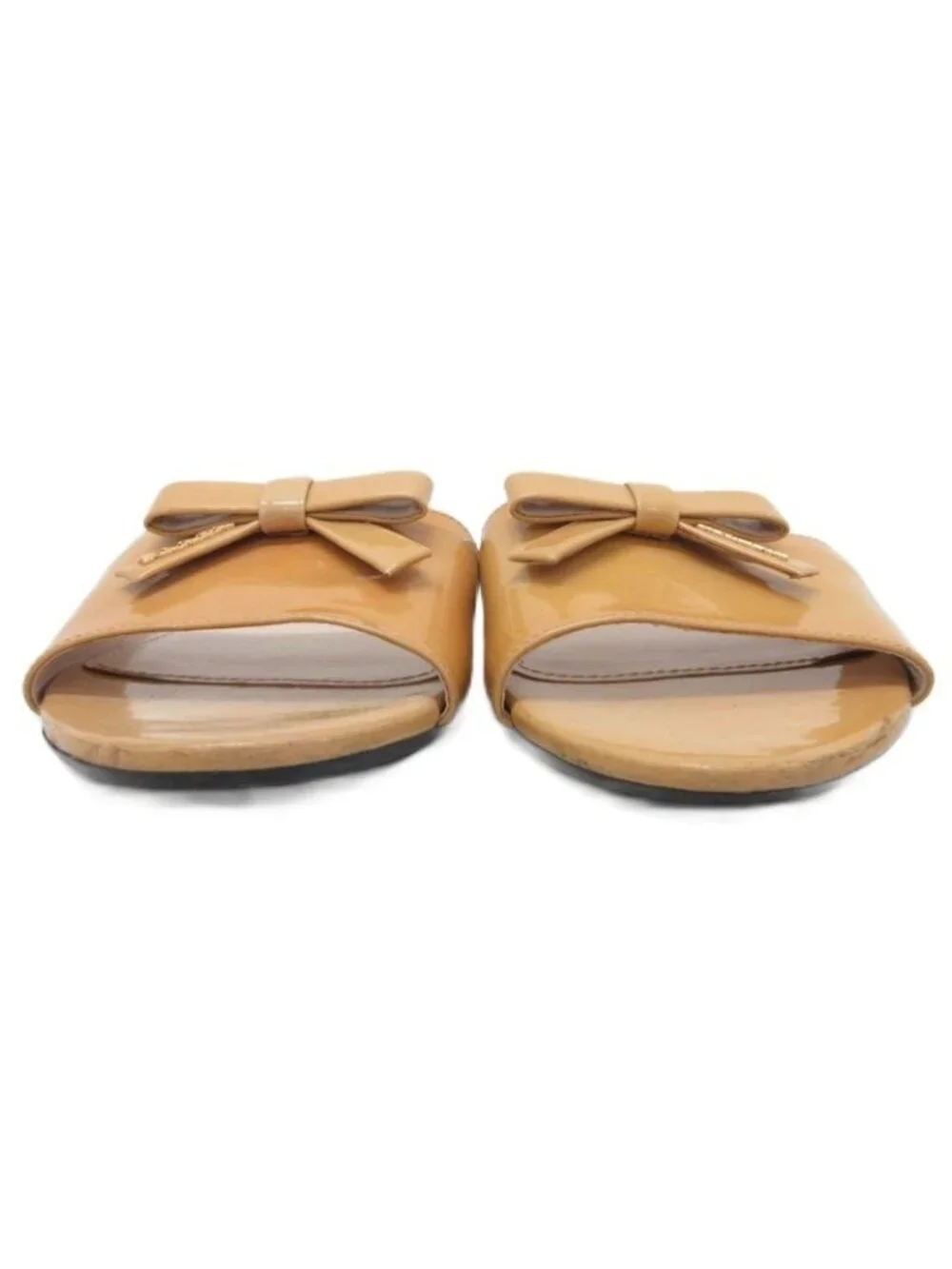 Prada Flat Sandals Mule Ribbon Motif Logo Gold 37.5 Beige Yellow - Picture 4 of 8